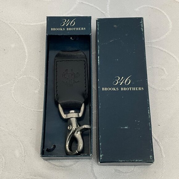 Brooks Brothers 346 Leather & Metal Key Fob With Box - Picture 2 of 6